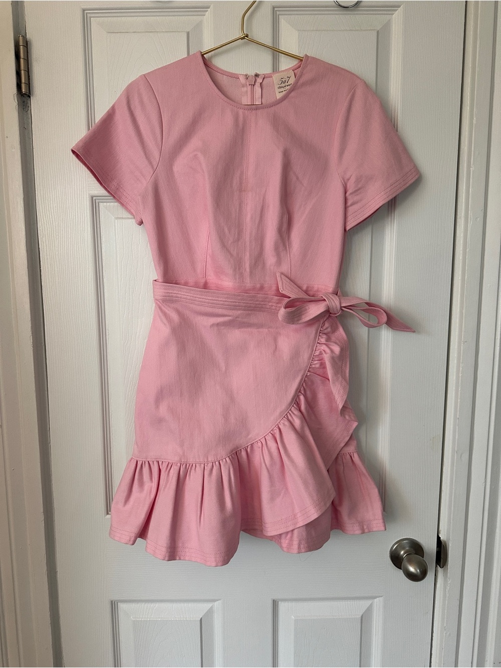 Cinq a Sept Pink Ruffle Wrap Mini Dress